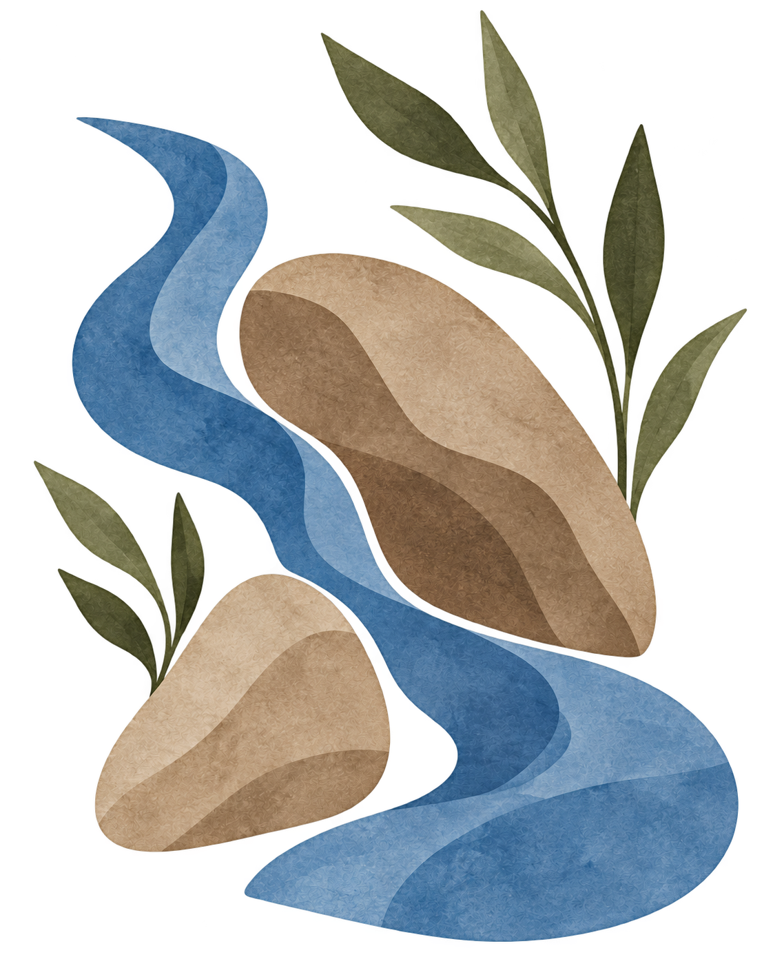Abstract water, stone, and botanical forms in the Little Field Outdoors color palette