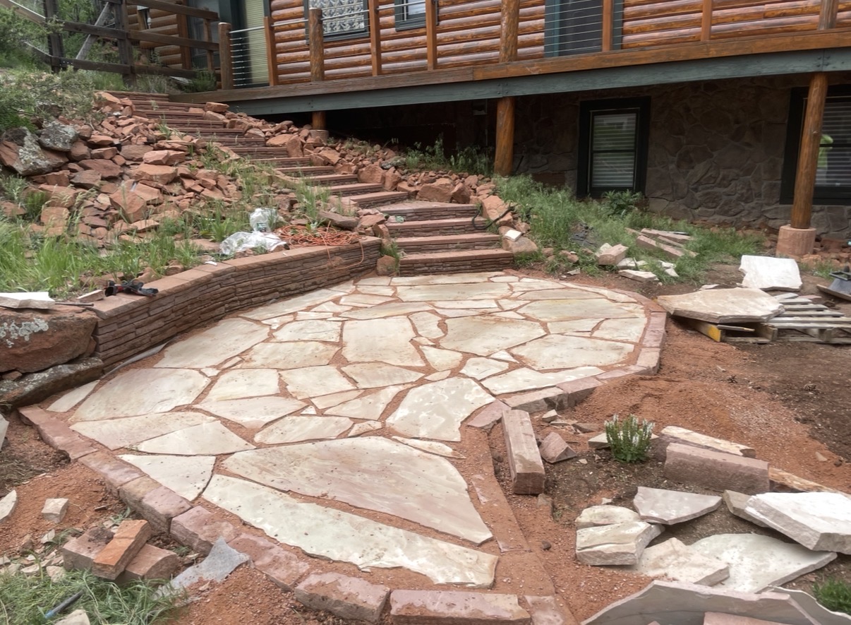Natural stone patio under construction