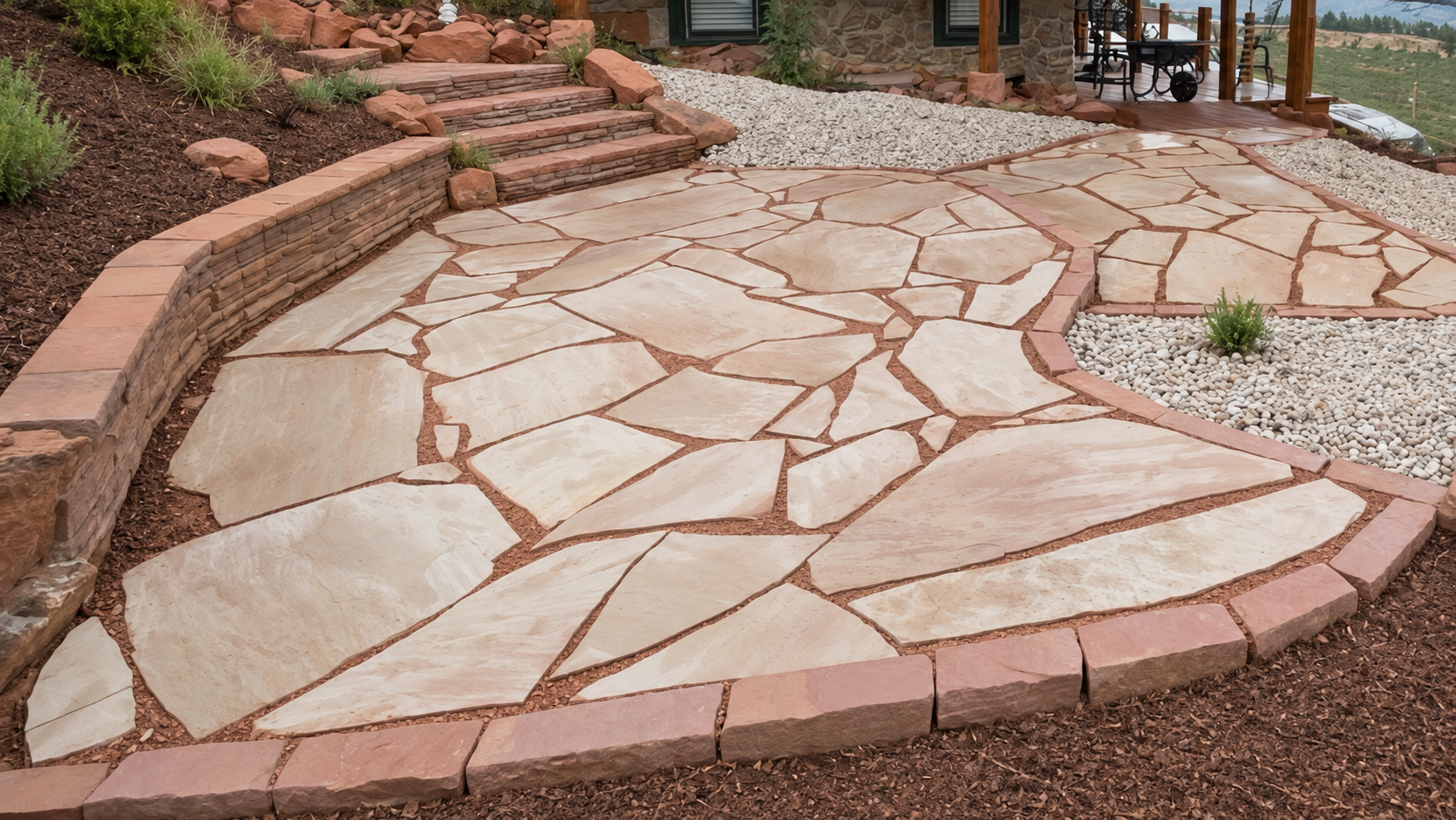 Completed natural stone patio